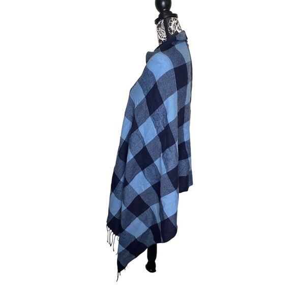 Blue Navy Buffalo Plaid Scarf Wrap Fringe Edge Cozy Soft Oversized Shawl Winter - Picture 4 of 7